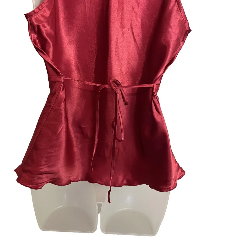 Vintage Y2K Old Navy Top L Pink Satin Babydoll Empire Waist Tie Bow V Neck